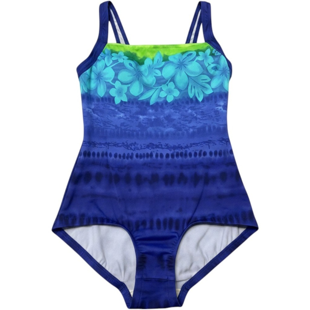 Le Cove Womens Blue Floral Tie Dye One Piece Swimsuit Size 14‎ Square Neck